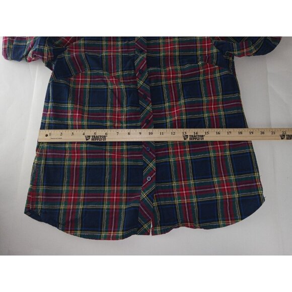 Talbots Shirt Womens Sz SP Petite By Navy Blue Red Tartan Plaid Button Up Cotton - Picture 9 of 10